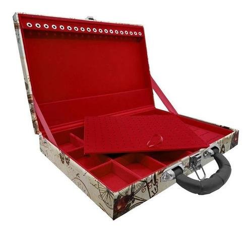 Estojo Maleta Porta Jóias Simples Grande Paris Retro com Alça Preta