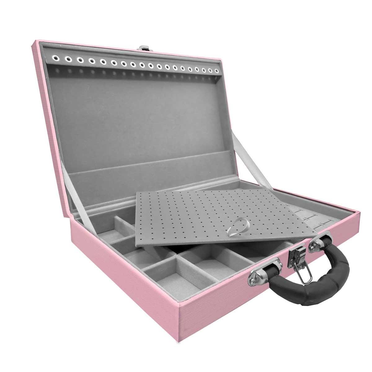 MALETA SIMPLES GRANDE TECIDO MILÃO ROSA COM ALÇA PRETA