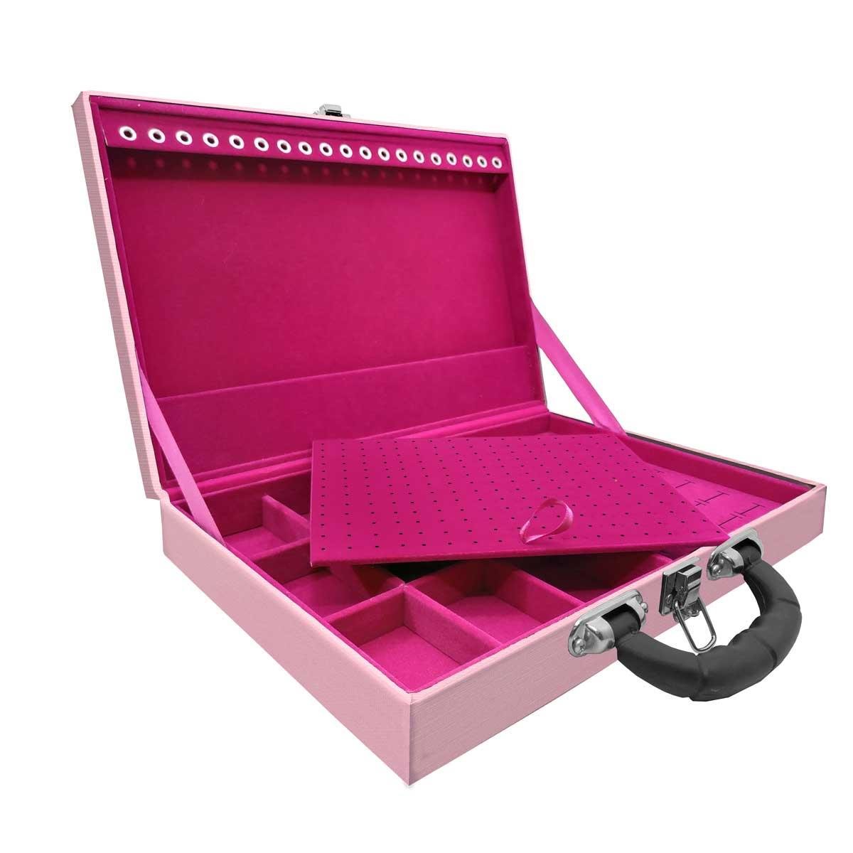 MALETA SIMPLES GRANDE TECIDO MILÃO ROSA COM ALÇA PRETA