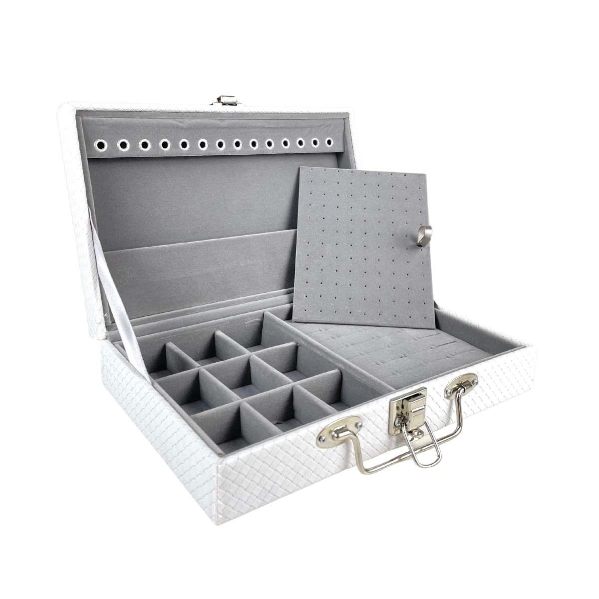 Maleta Porta-Joias Simples Média Ladrilhado Branco