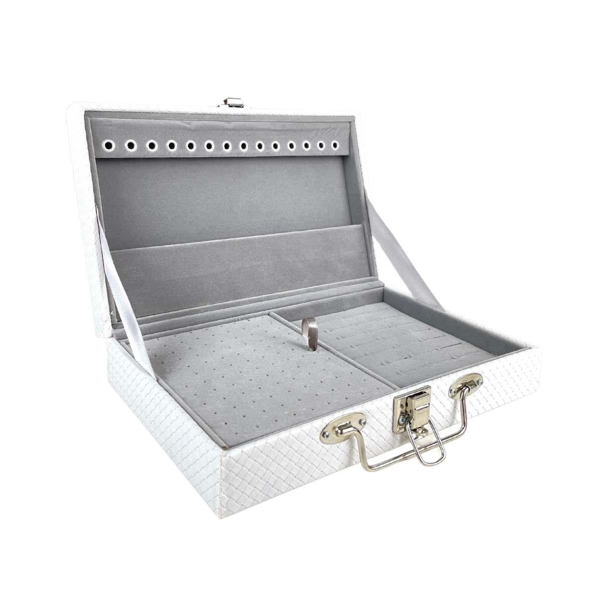 Maleta Porta-Joias Simples Média Ladrilhado Branco