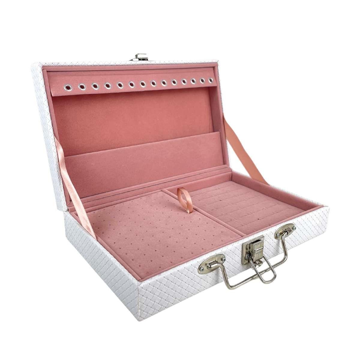 Maleta Porta-Joias Simples Média Ladrilhado Branco