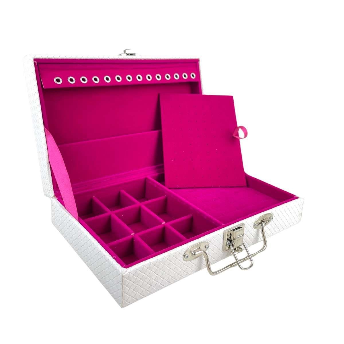 Maleta Porta-Joias Simples Média Ladrilhado Branco