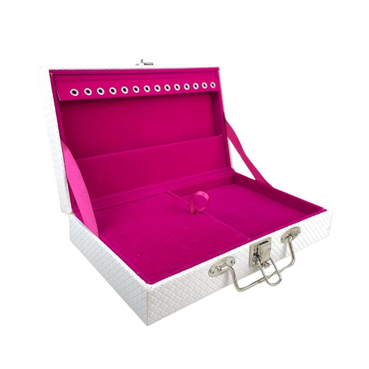 Maleta Porta-Joias Simples Média Ladrilhado Branco