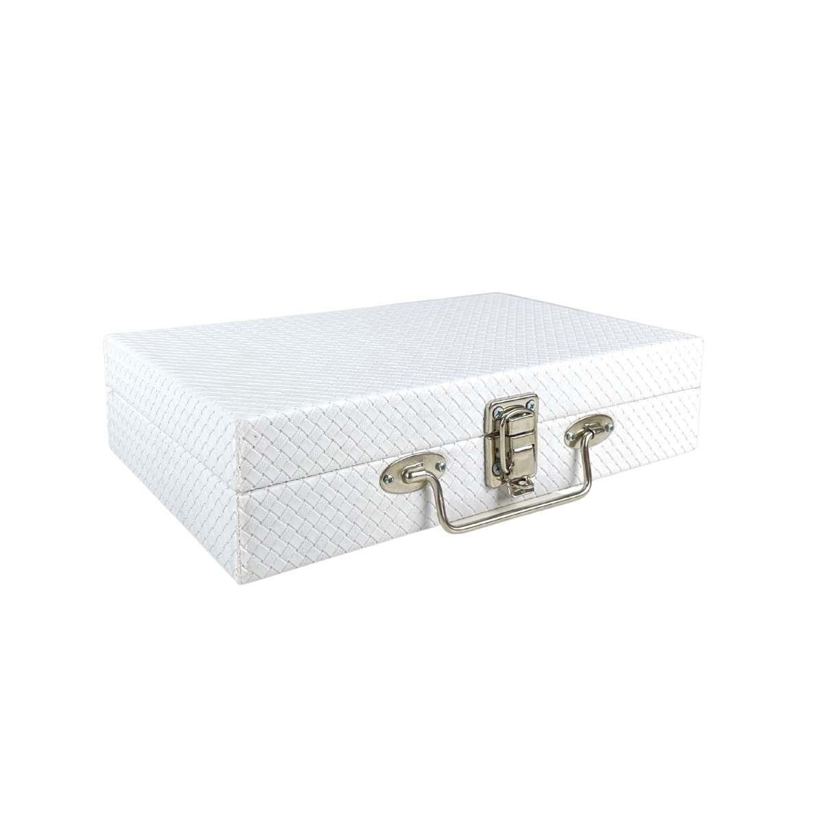 Maleta Porta-Joias Simples Média Ladrilhado Branco