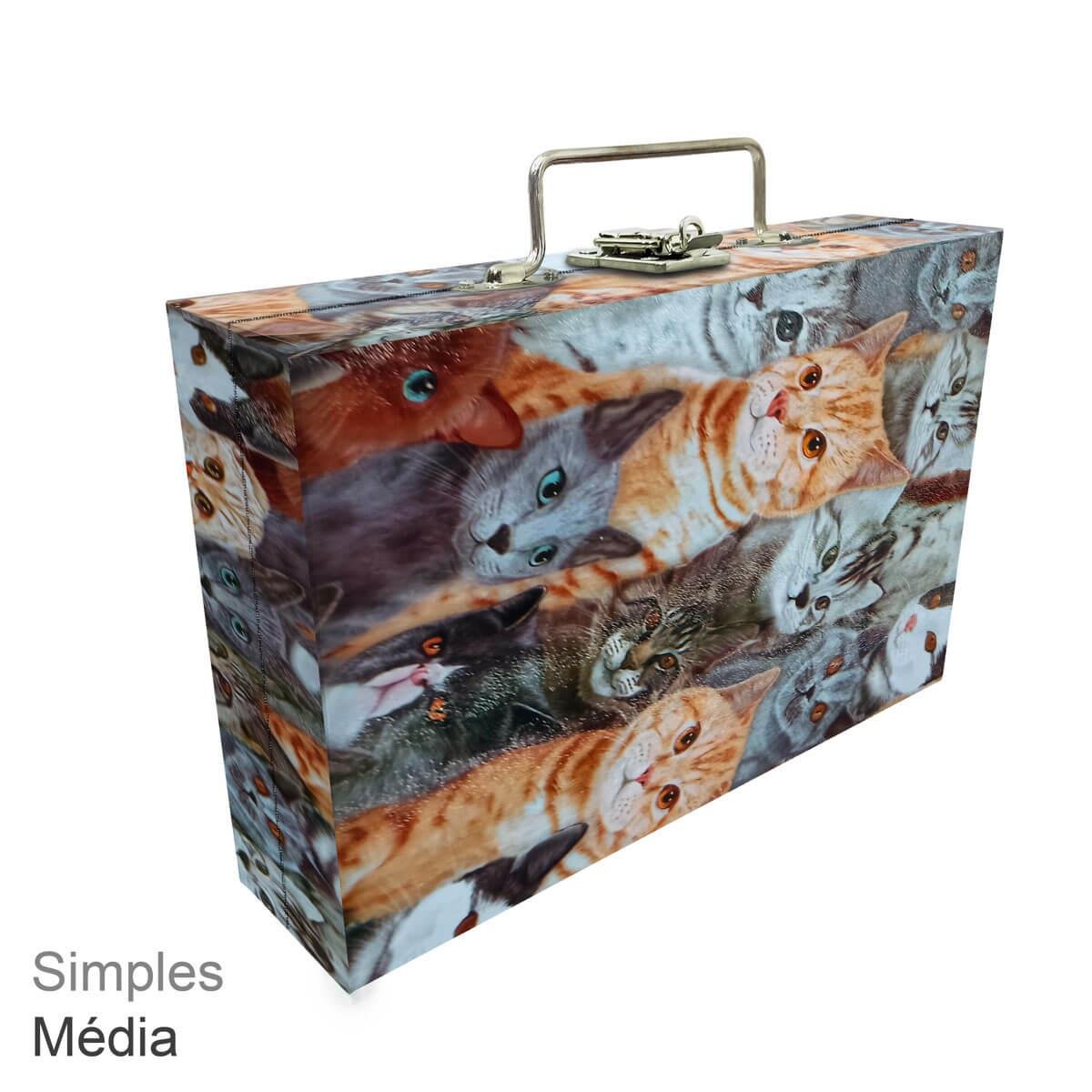 Maleta Simples Média Cara De Gatos Com Imã - Sob Encomenda