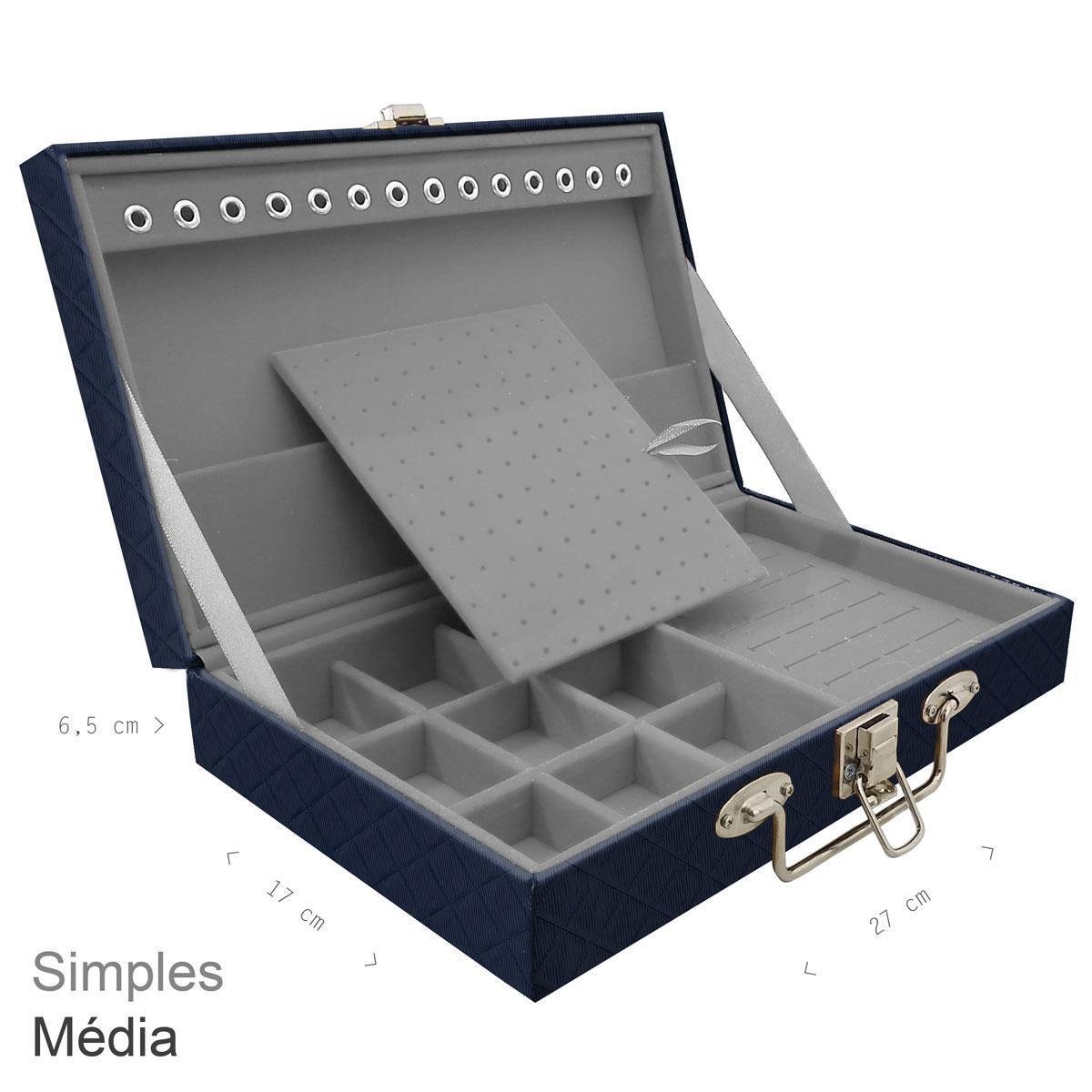 Estojo Maleta Porta Jóias Simples Média Dijon Azul Marinho