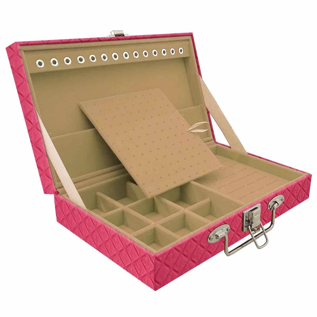 Estojo Maleta Porta Jóias Simples Média Dijon Pink