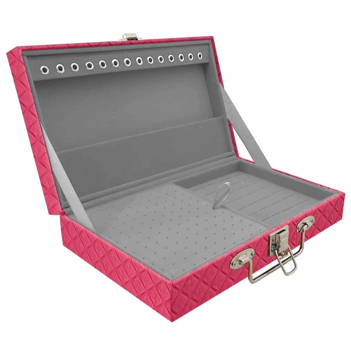 Estojo Maleta Porta Jóias Simples Média Dijon Pink