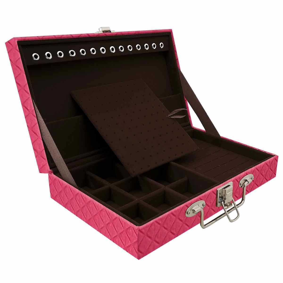 Estojo Maleta Porta Jóias Simples Média Dijon Pink