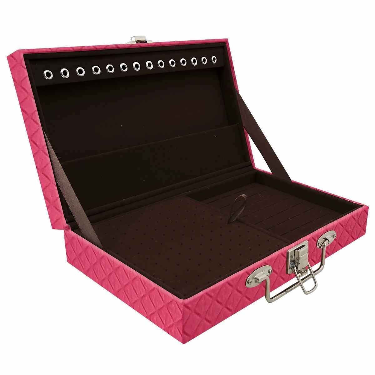 Estojo Maleta Porta Jóias Simples Média Dijon Pink