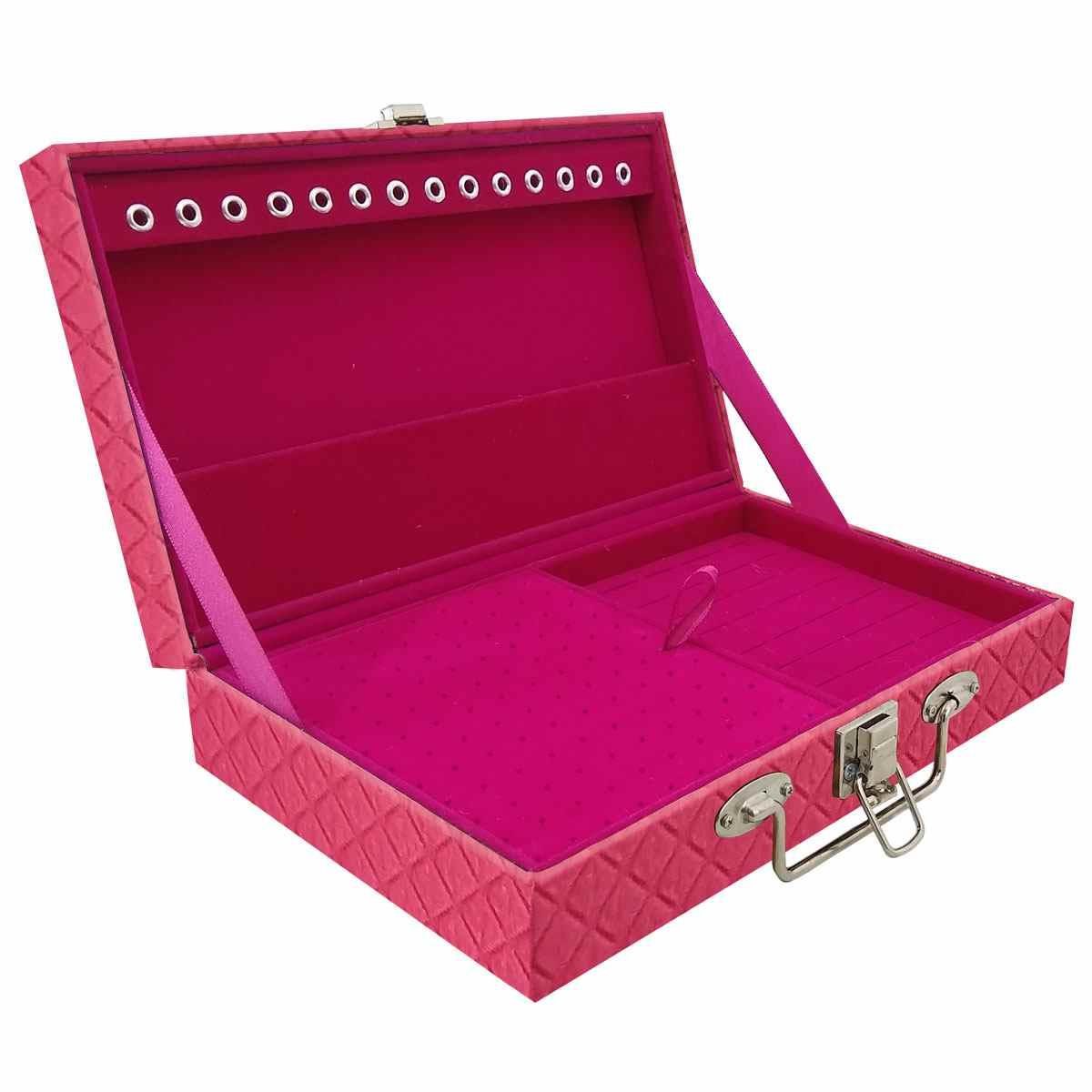 Estojo Maleta Porta Jóias Simples Média Dijon Pink