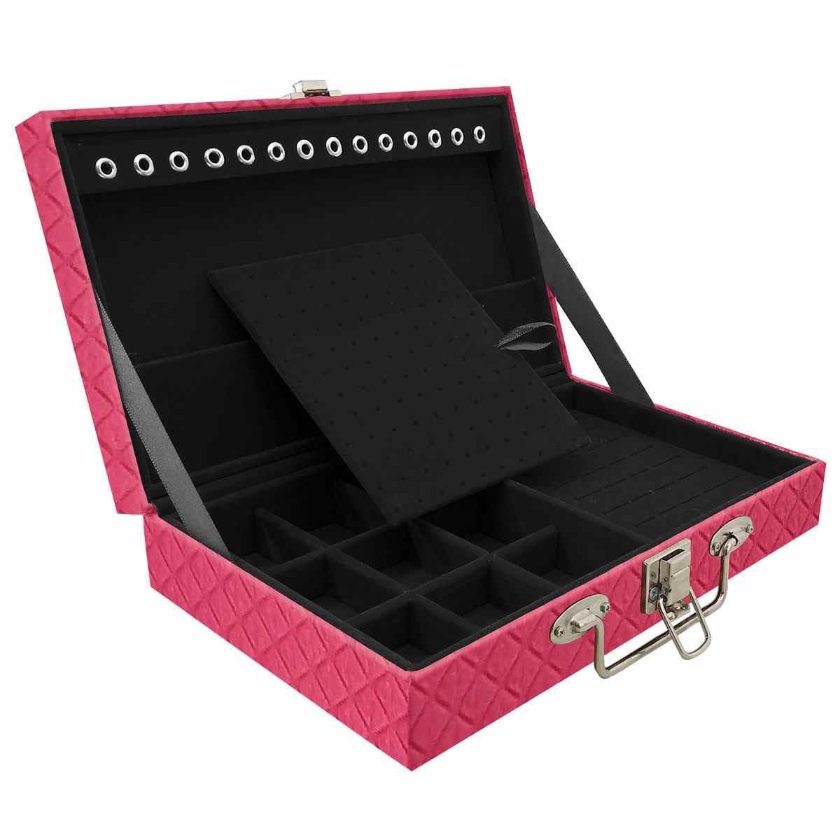 Estojo Maleta Porta Jóias Simples Média Dijon Pink