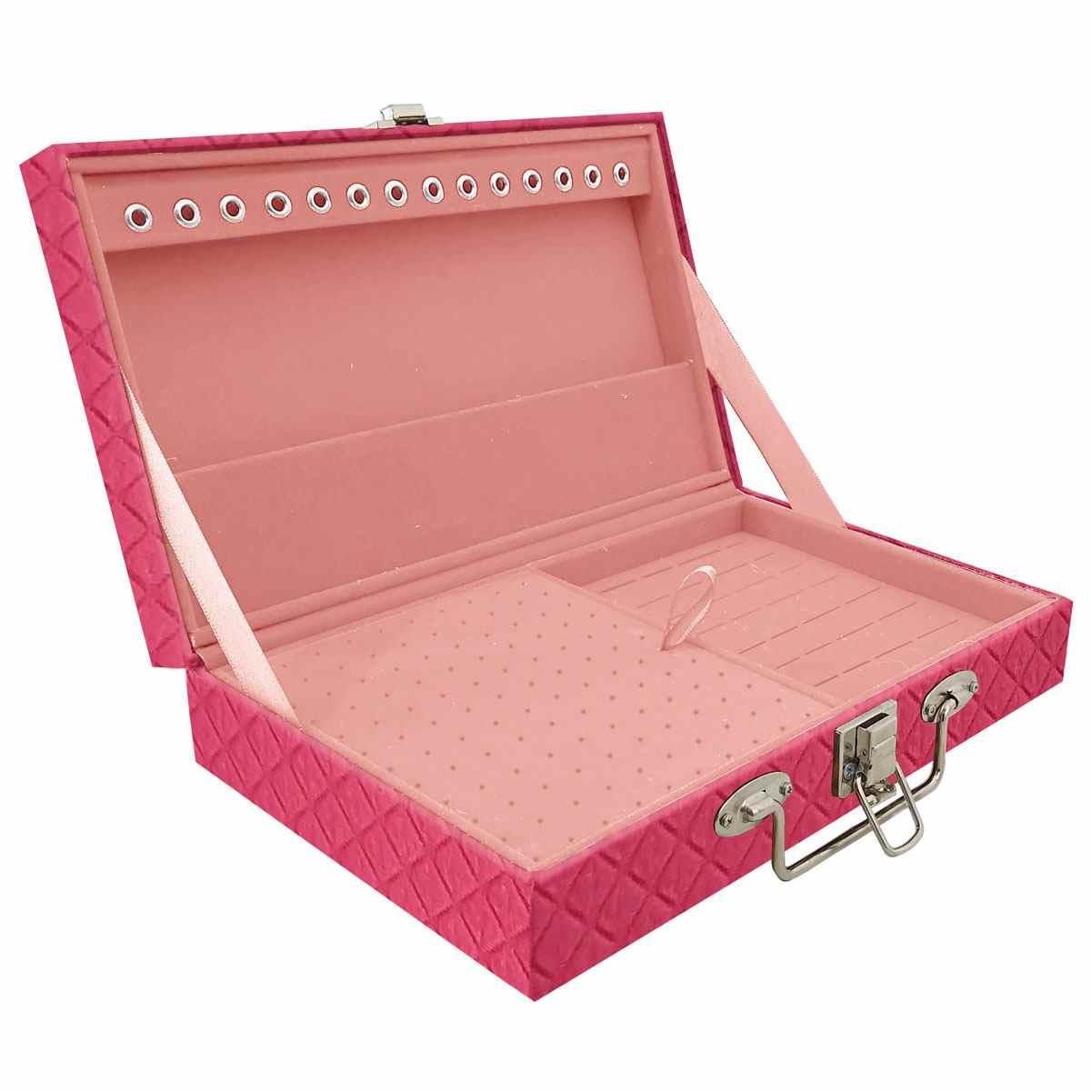 Estojo Maleta Porta Jóias Simples Média Dijon Pink