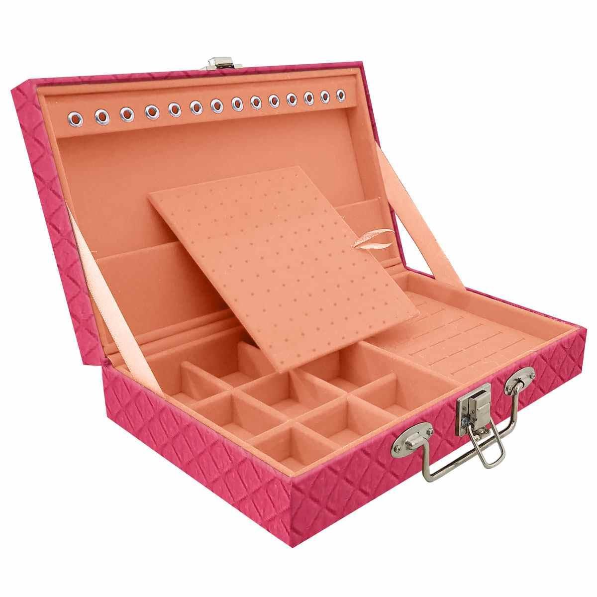 Estojo Maleta Porta Jóias Simples Média Dijon Pink