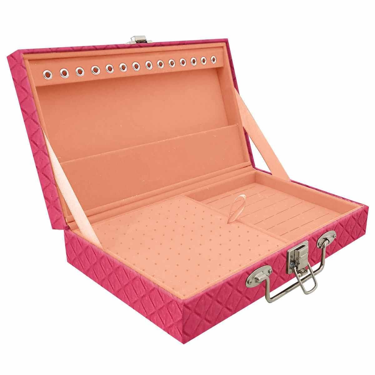 Estojo Maleta Porta Jóias Simples Média Dijon Pink