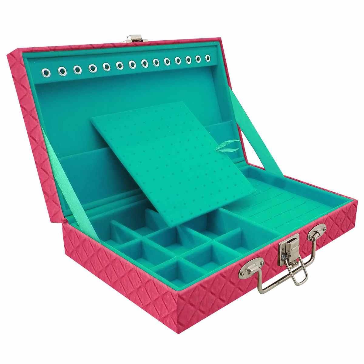 Estojo Maleta Porta Jóias Simples Média Dijon Pink
