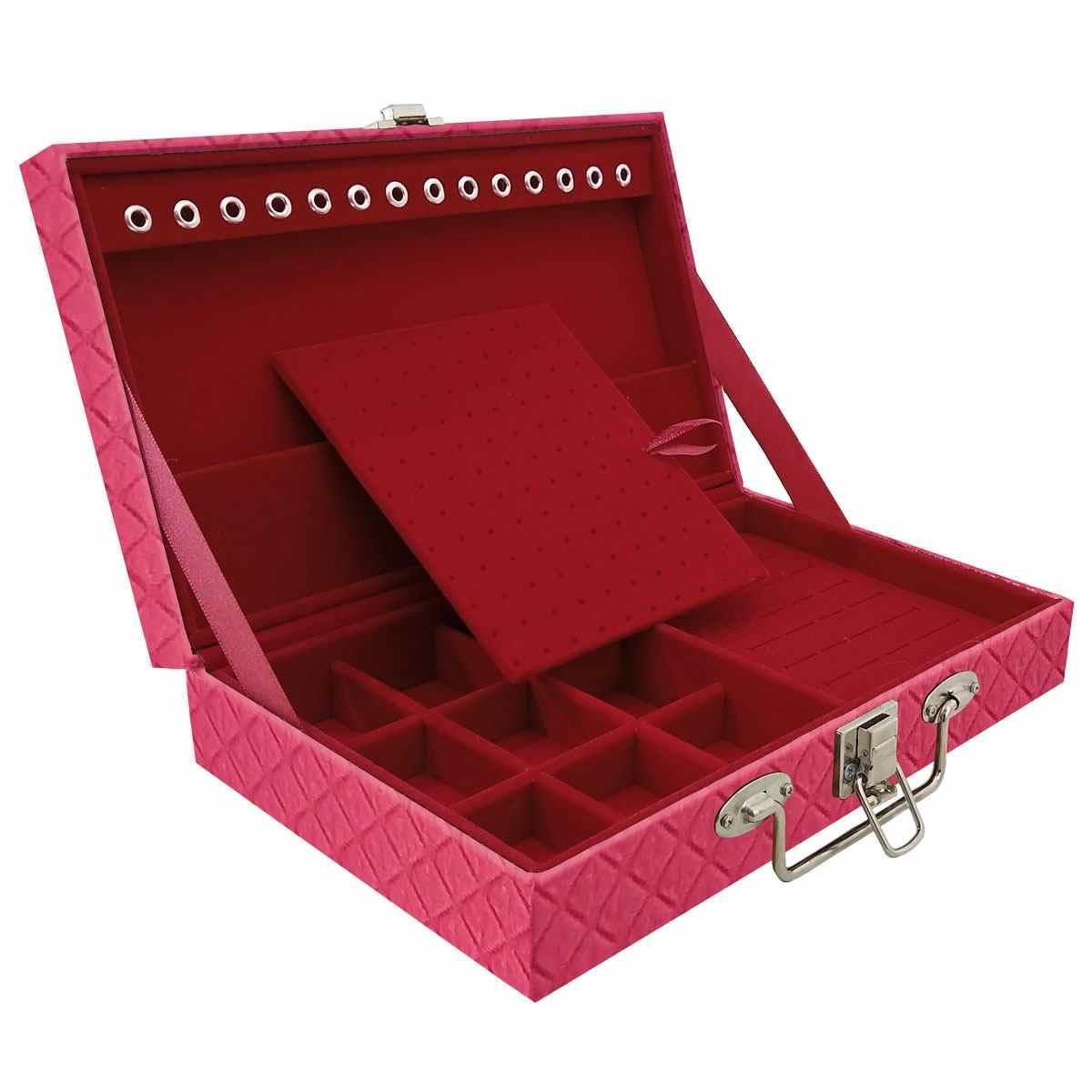 Estojo Maleta Porta Jóias Simples Média Dijon Pink