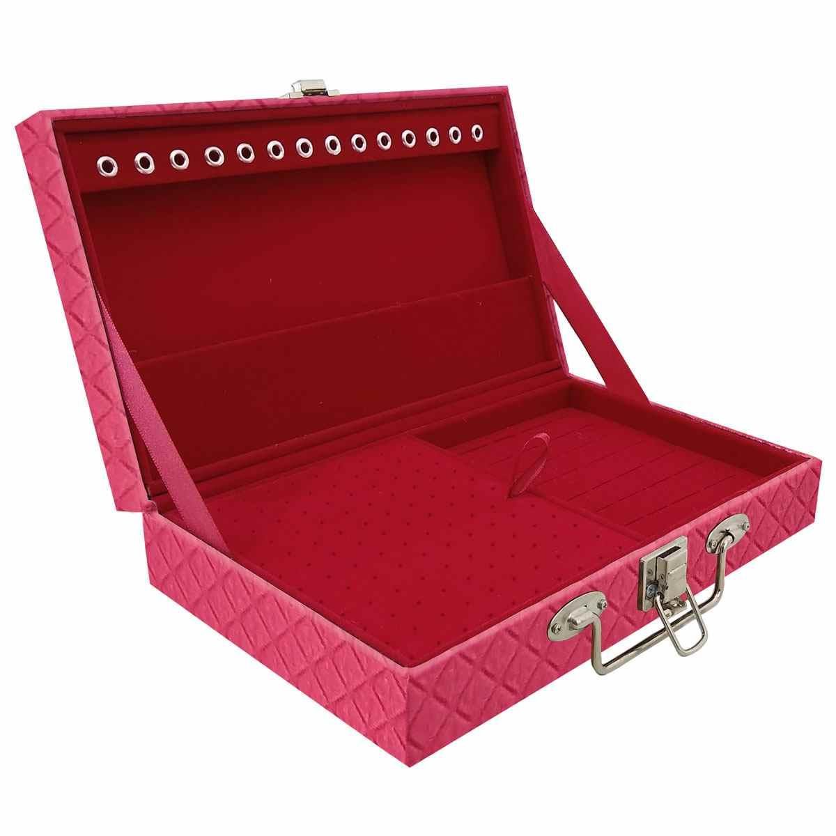 Estojo Maleta Porta Jóias Simples Média Dijon Pink