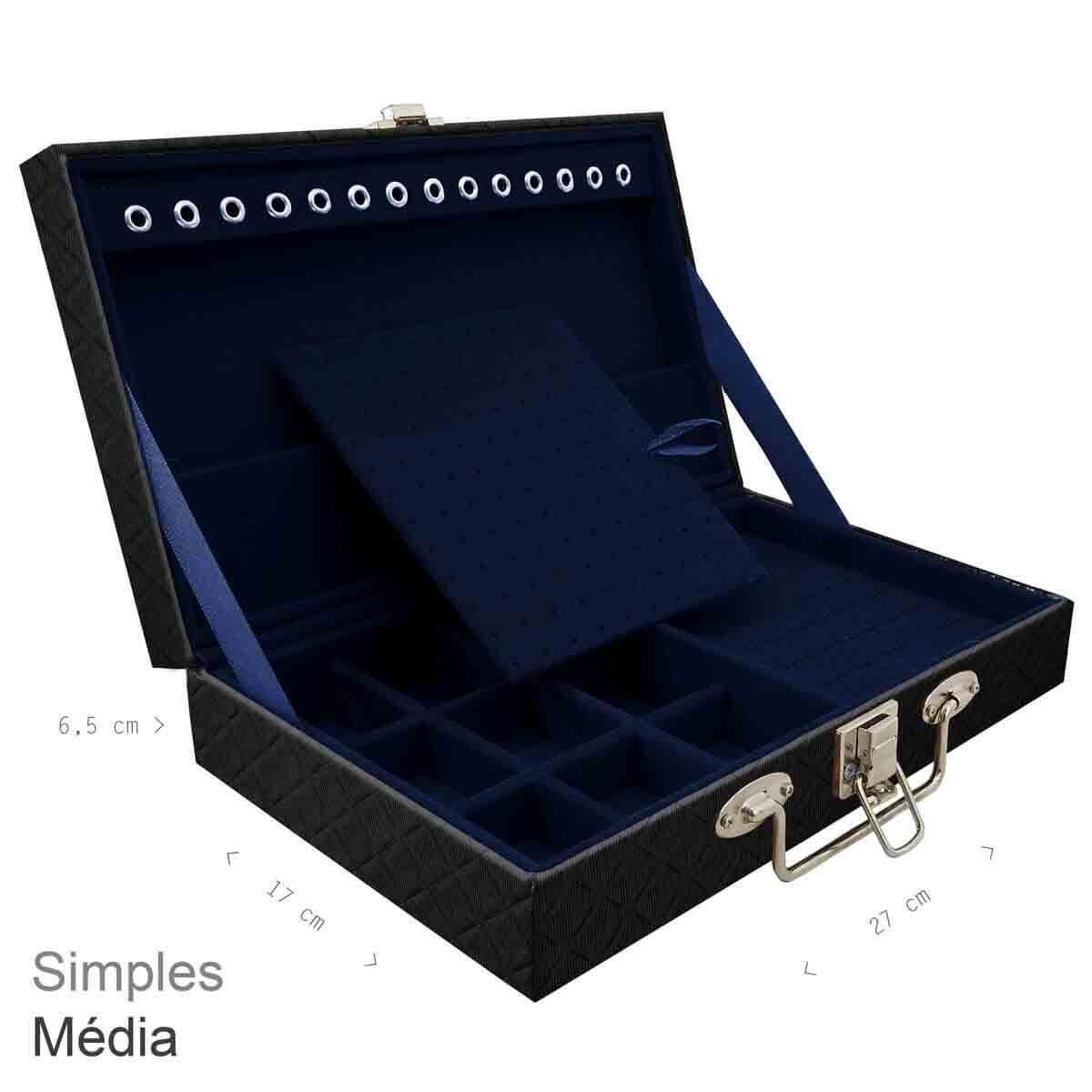 Estojo Maleta Porta Jóias Simples Média Dijon Preto