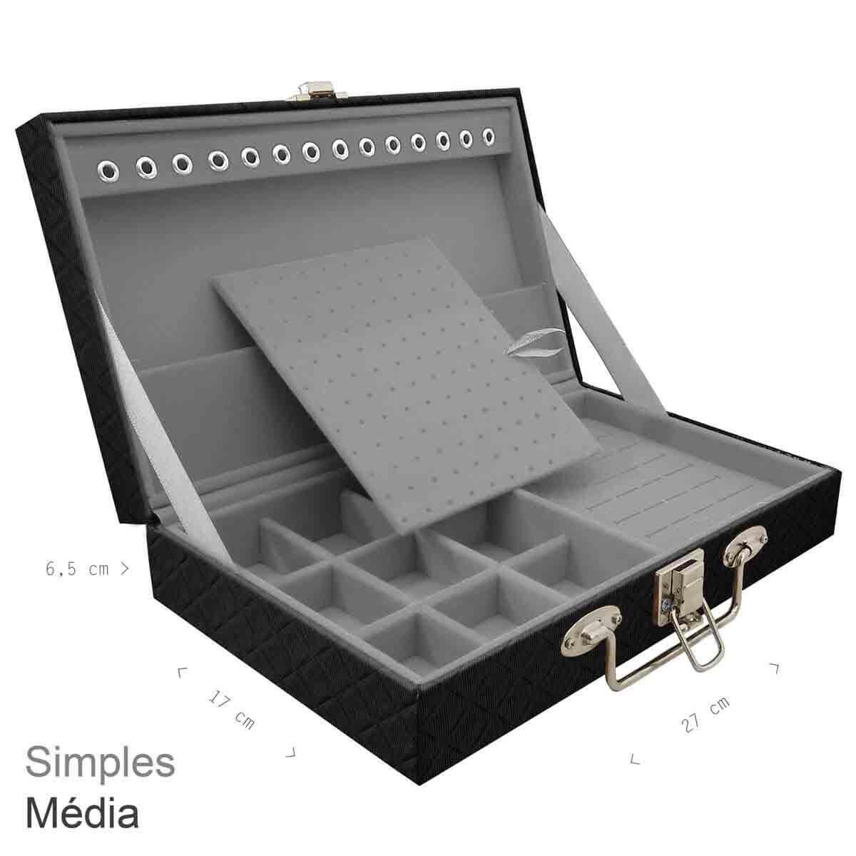 Estojo Maleta Porta Jóias Simples Média Dijon Preto