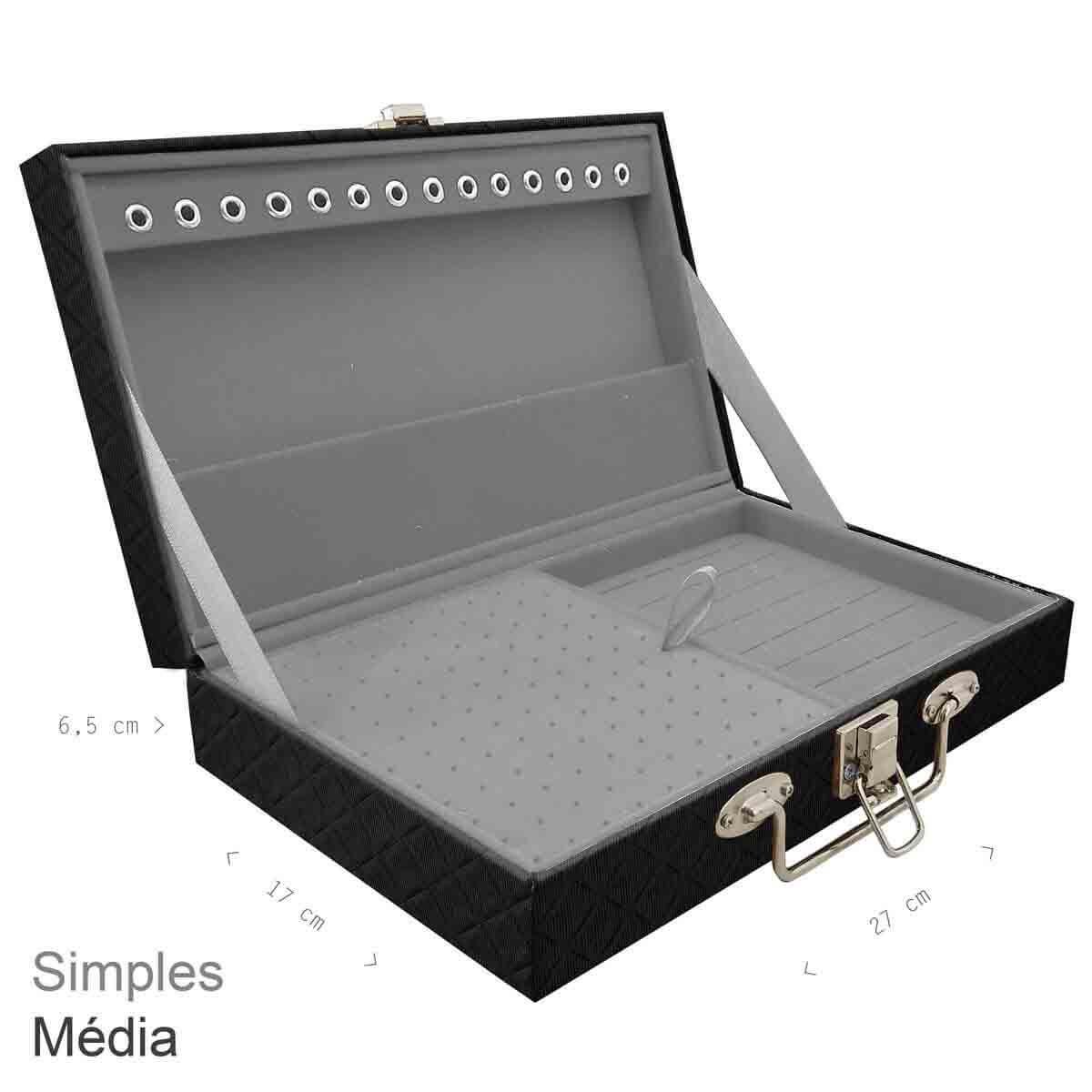 Estojo Maleta Porta Jóias Simples Média Dijon Preto