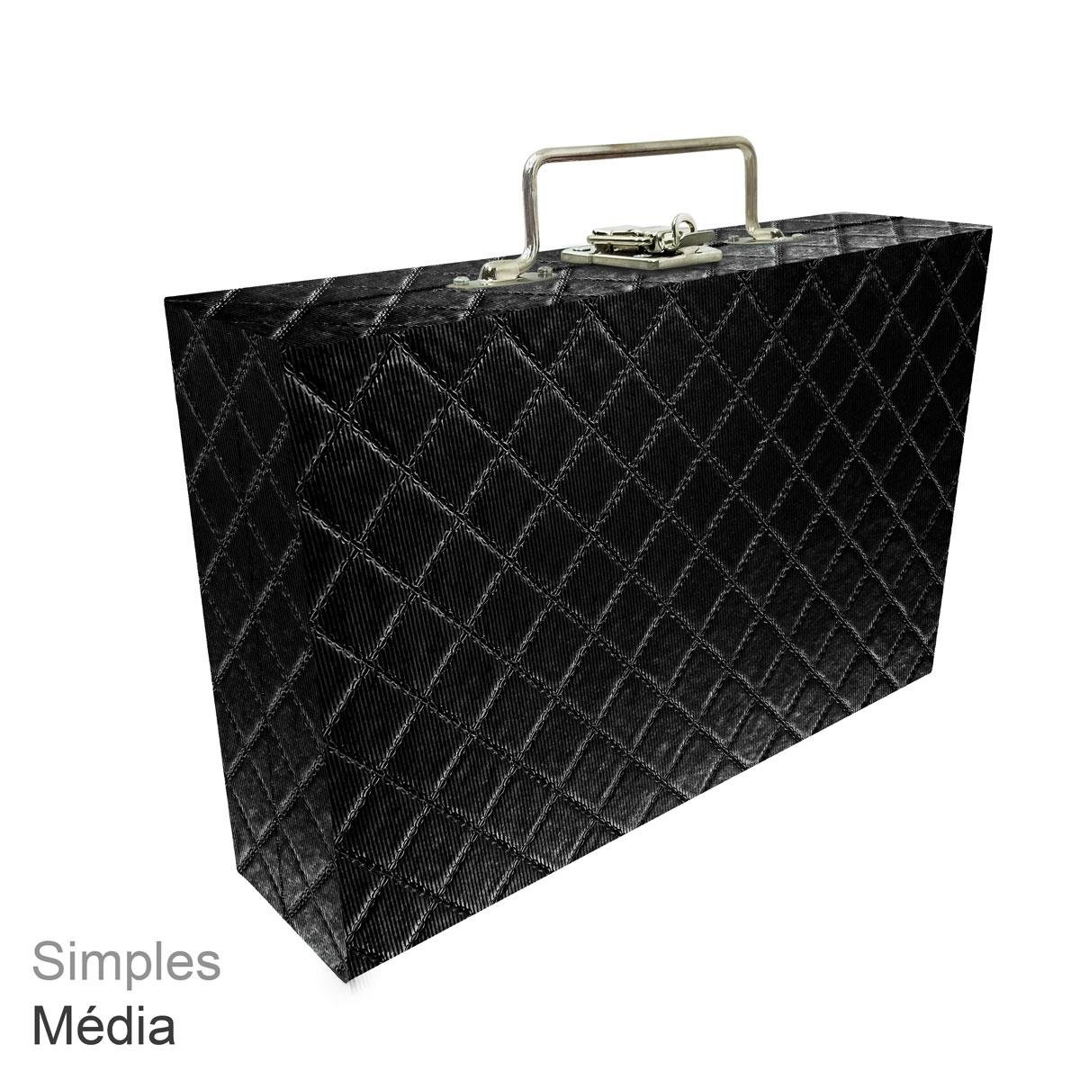 Estojo Maleta Porta Jóias Simples Média Dijon Preto Metalizado