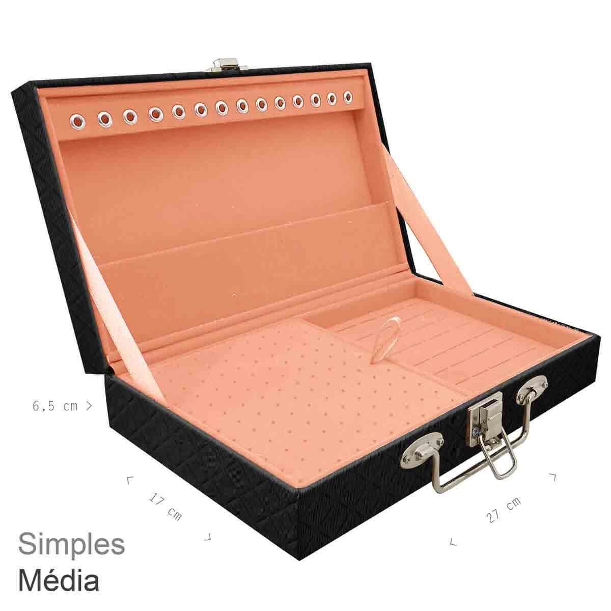 Estojo Maleta Porta Jóias Simples Média Dijon Preto