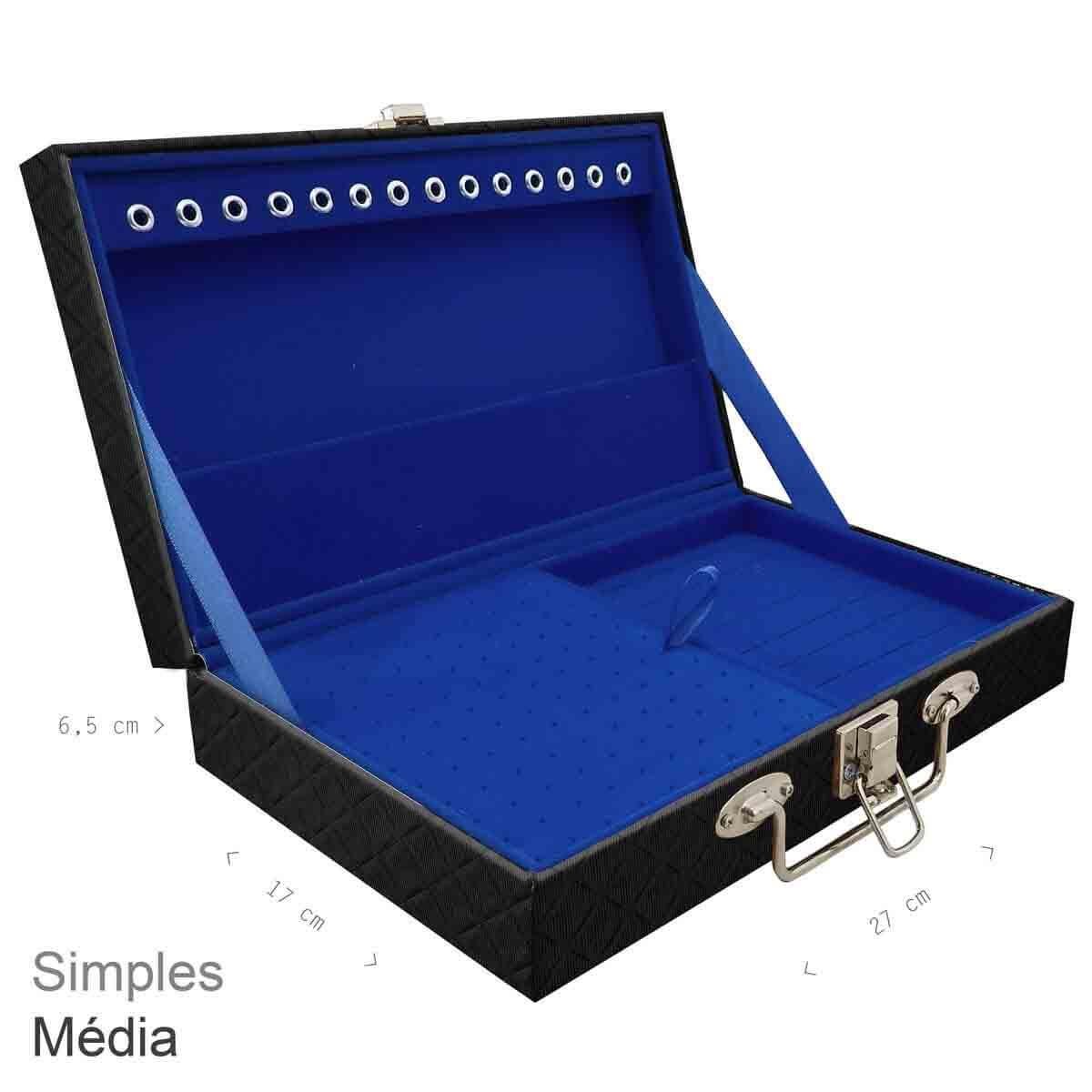 Estojo Maleta Porta Jóias Simples Média Dijon Preto