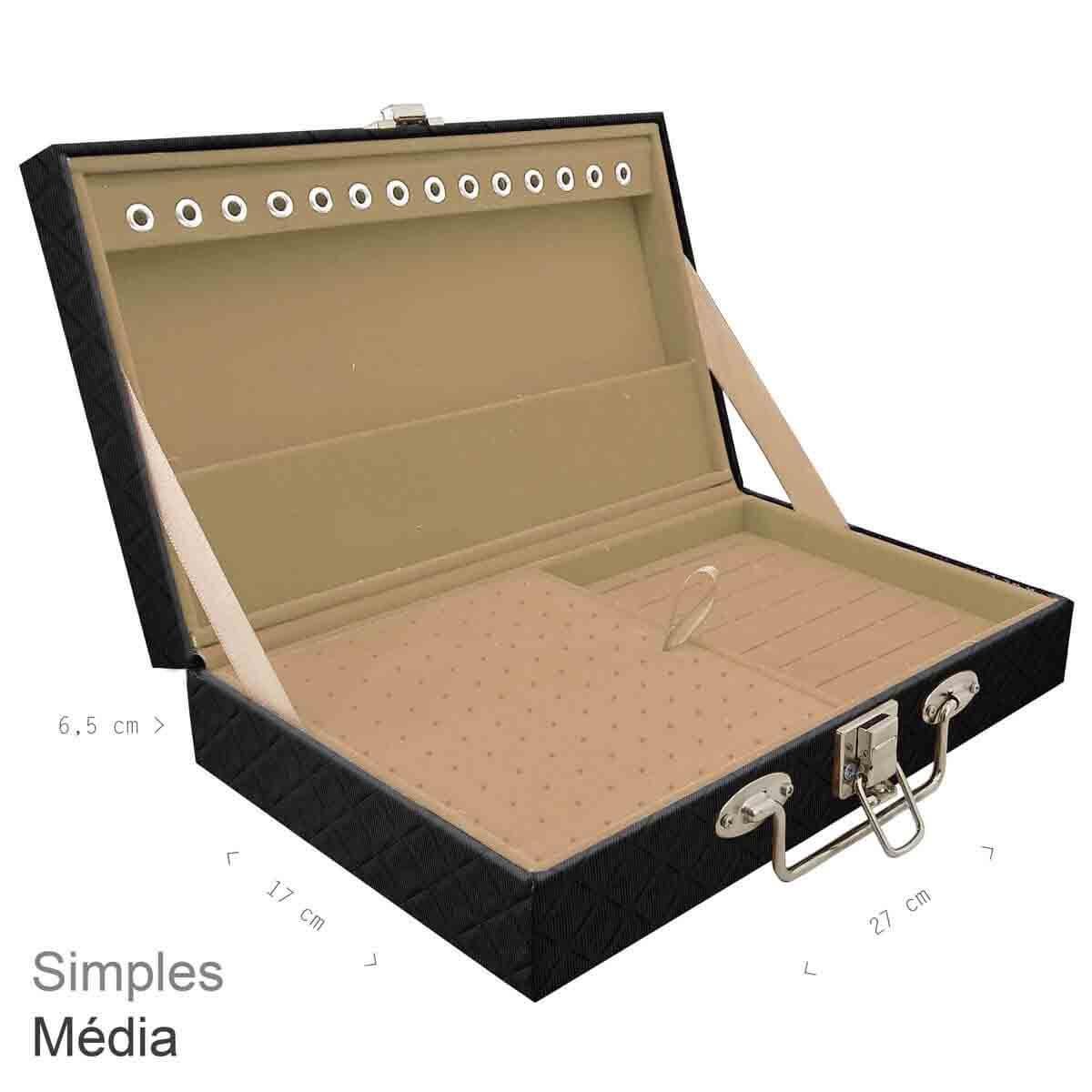 Estojo Maleta Porta Jóias Simples Média Dijon Preto