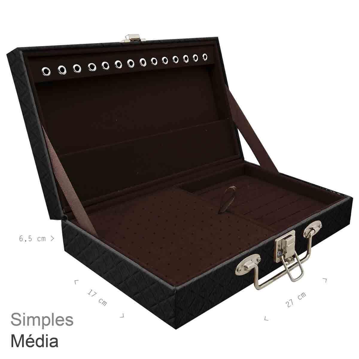 Estojo Maleta Porta Jóias Simples Média Dijon Preto