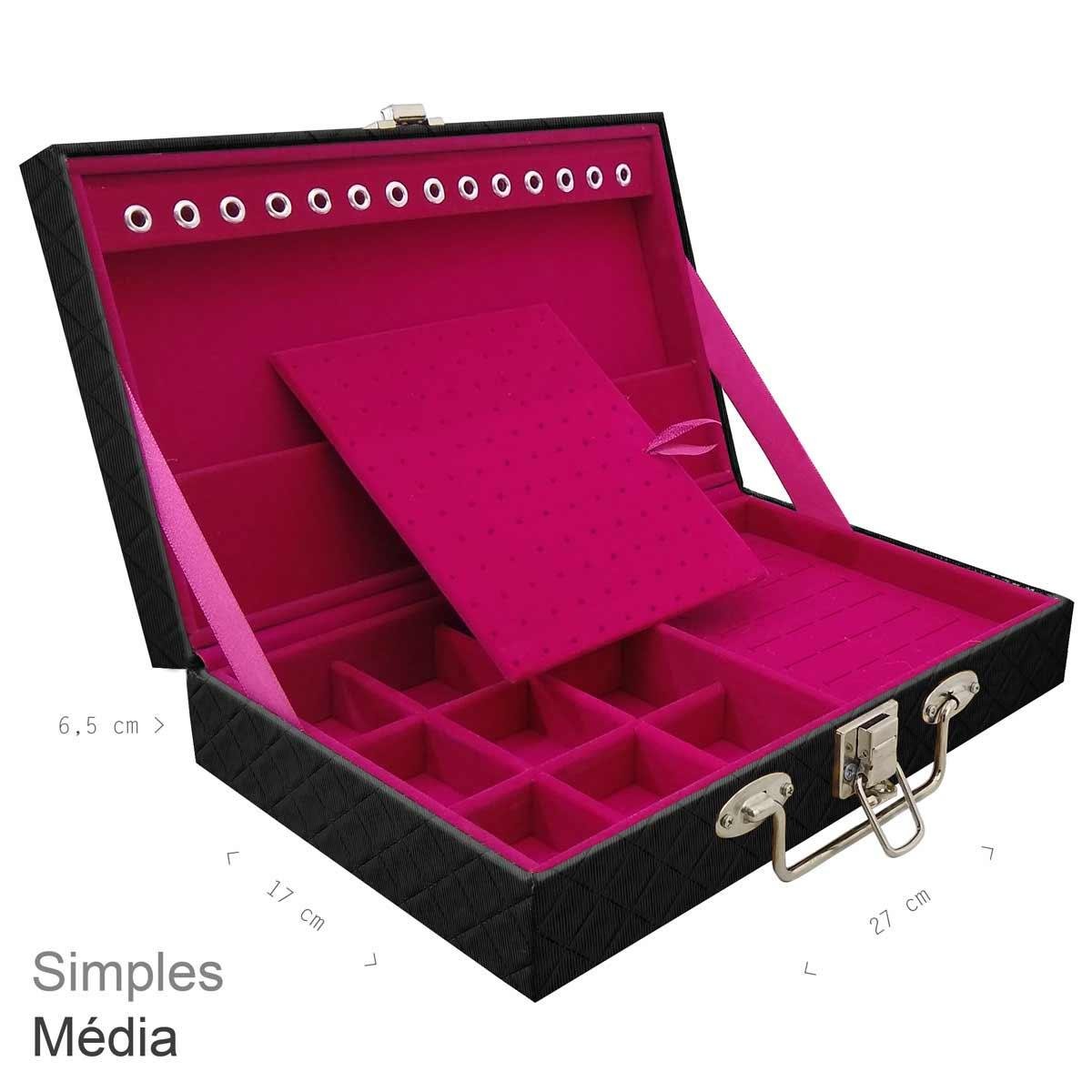 Estojo Maleta Porta Jóias Simples Média Dijon Preto