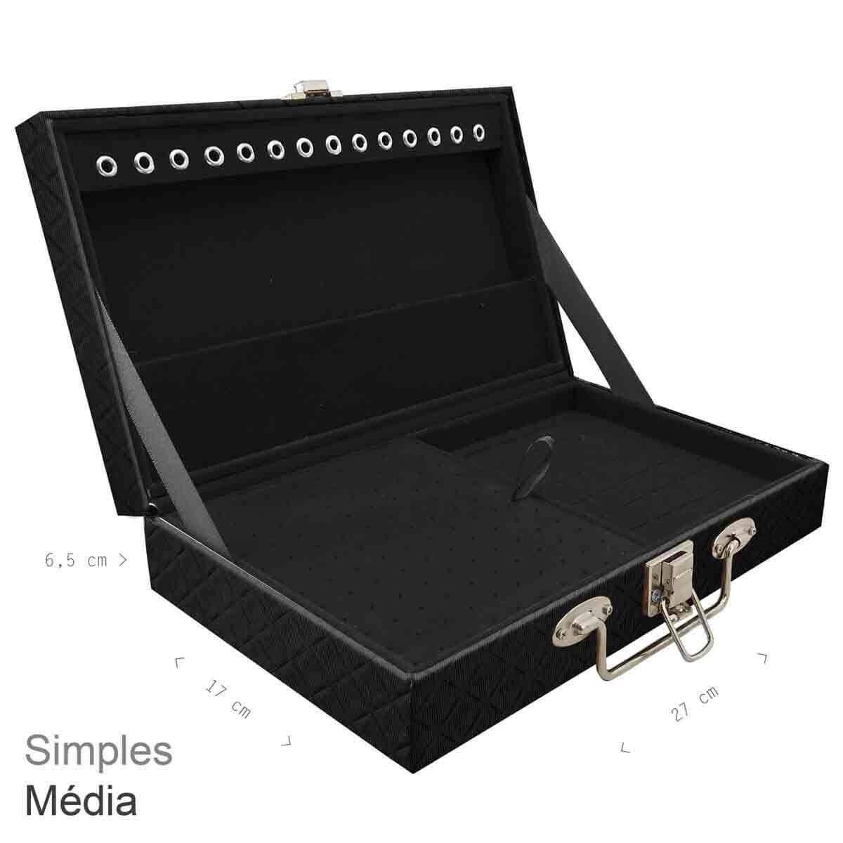 Estojo Maleta Porta Jóias Simples Média Dijon Preto