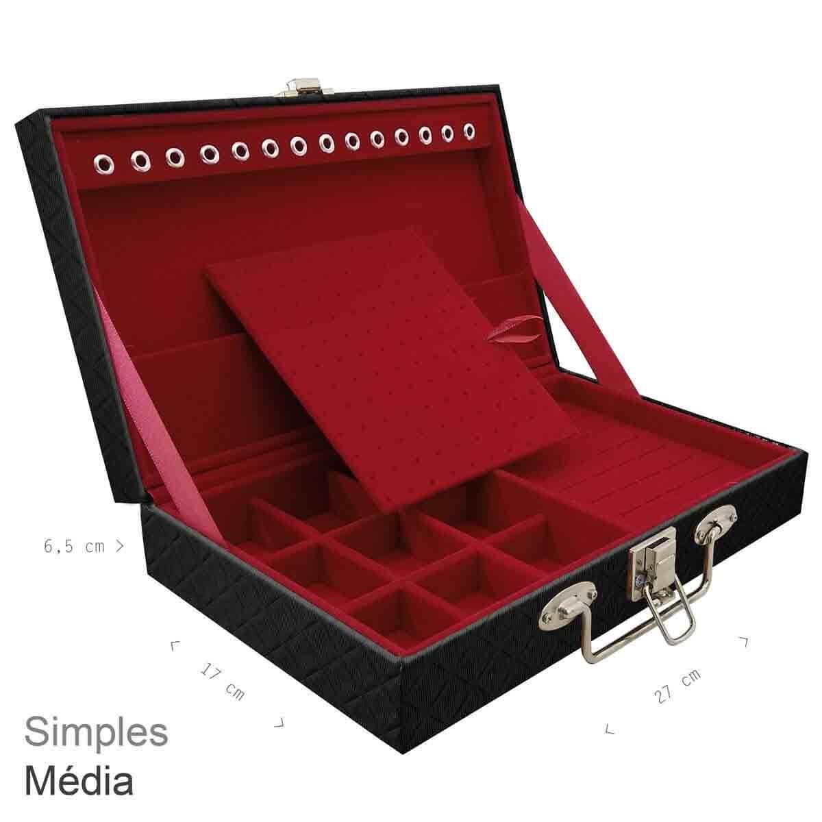 Estojo Maleta Porta Jóias Simples Média Dijon Preto