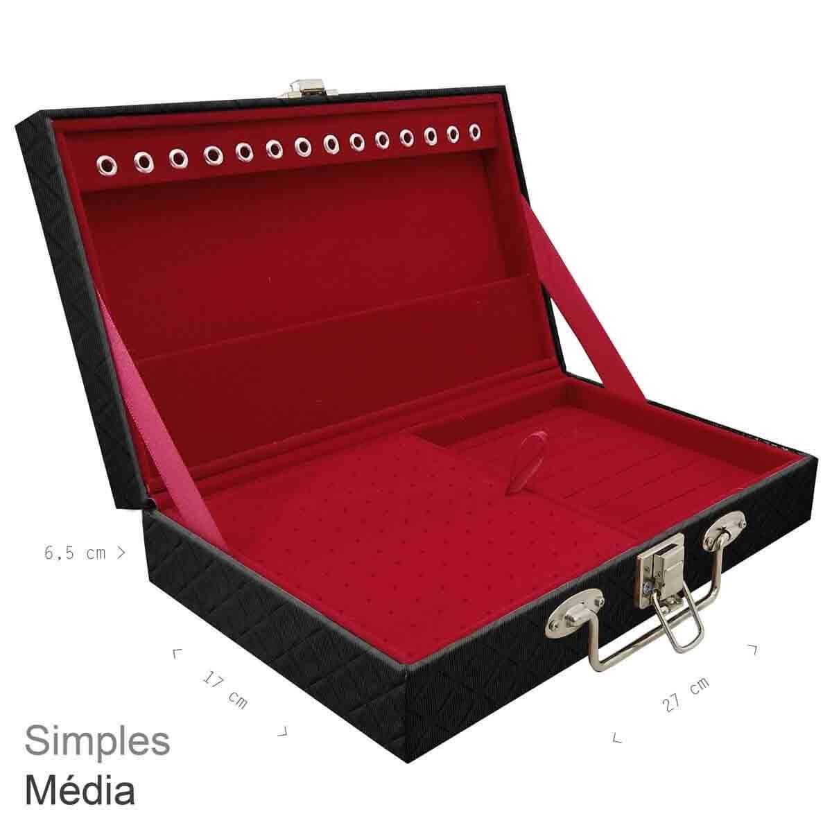 Estojo Maleta Porta Jóias Simples Média Dijon Preto