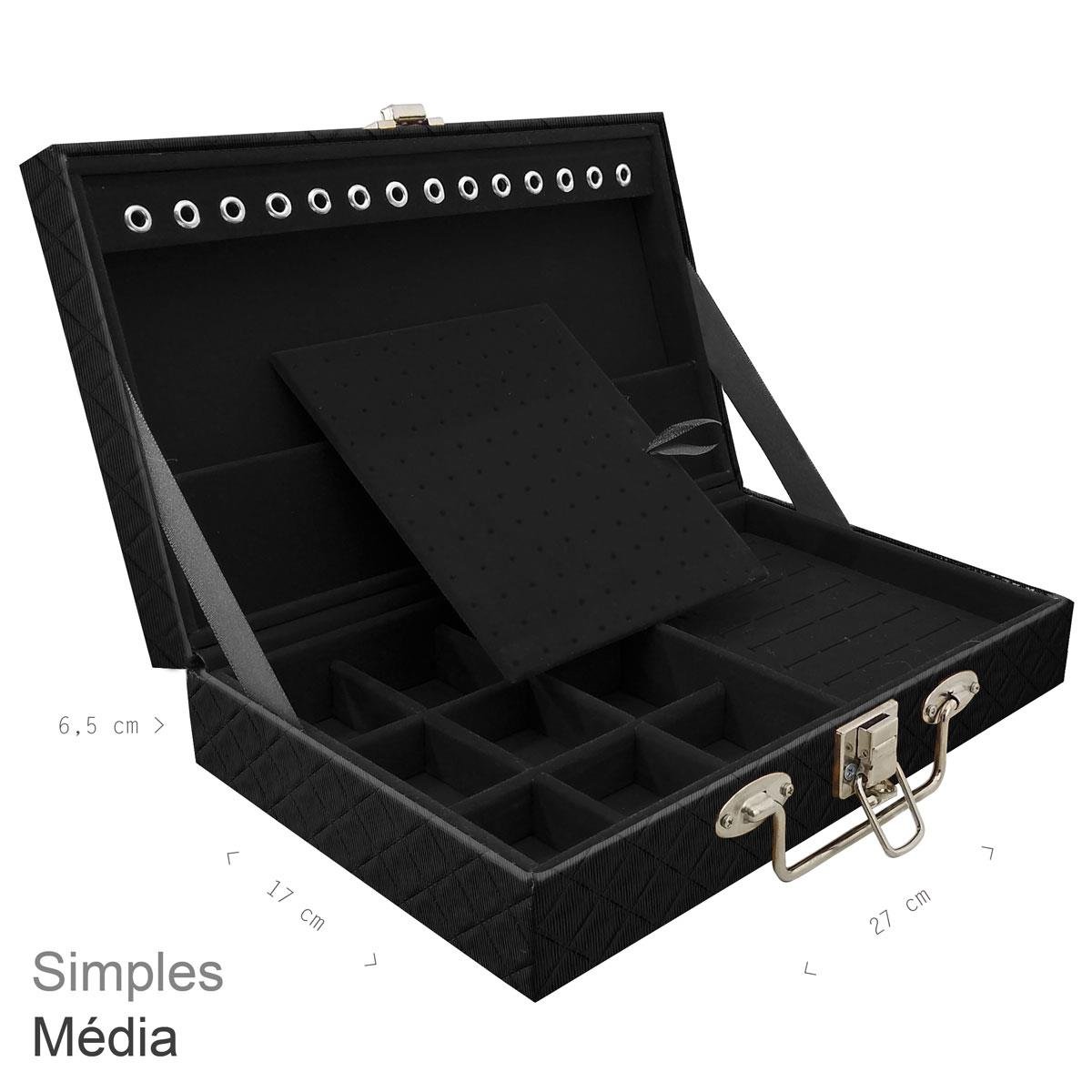 Estojo Maleta Porta Jóias Simples Média Dijon Preto