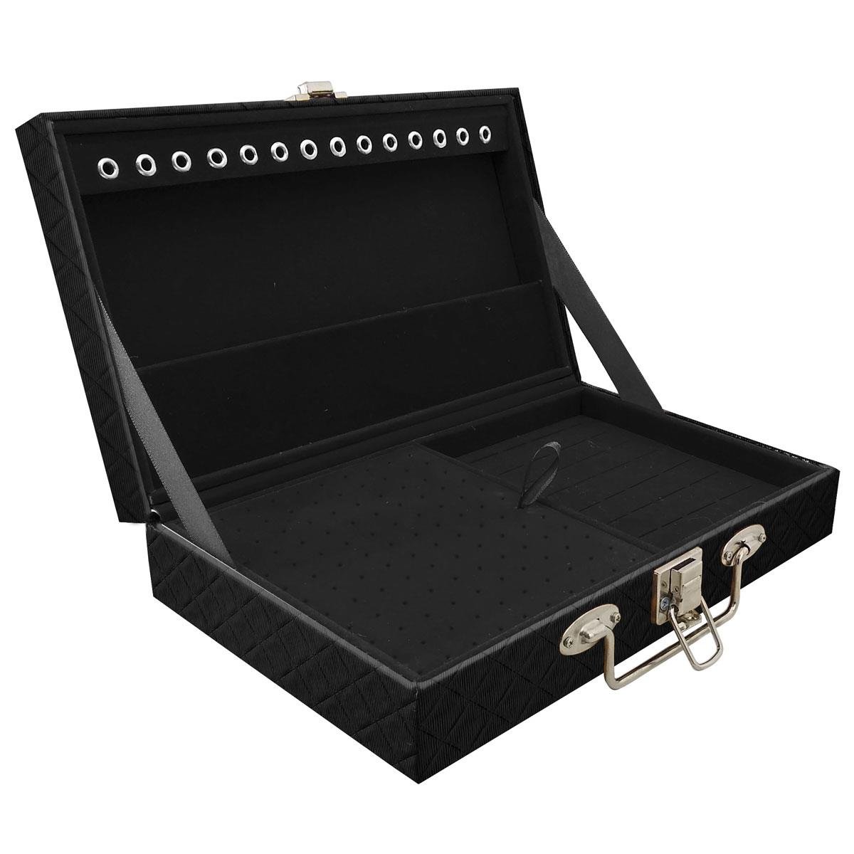 Estojo Maleta Porta Jóias Simples Média Dijon Preto