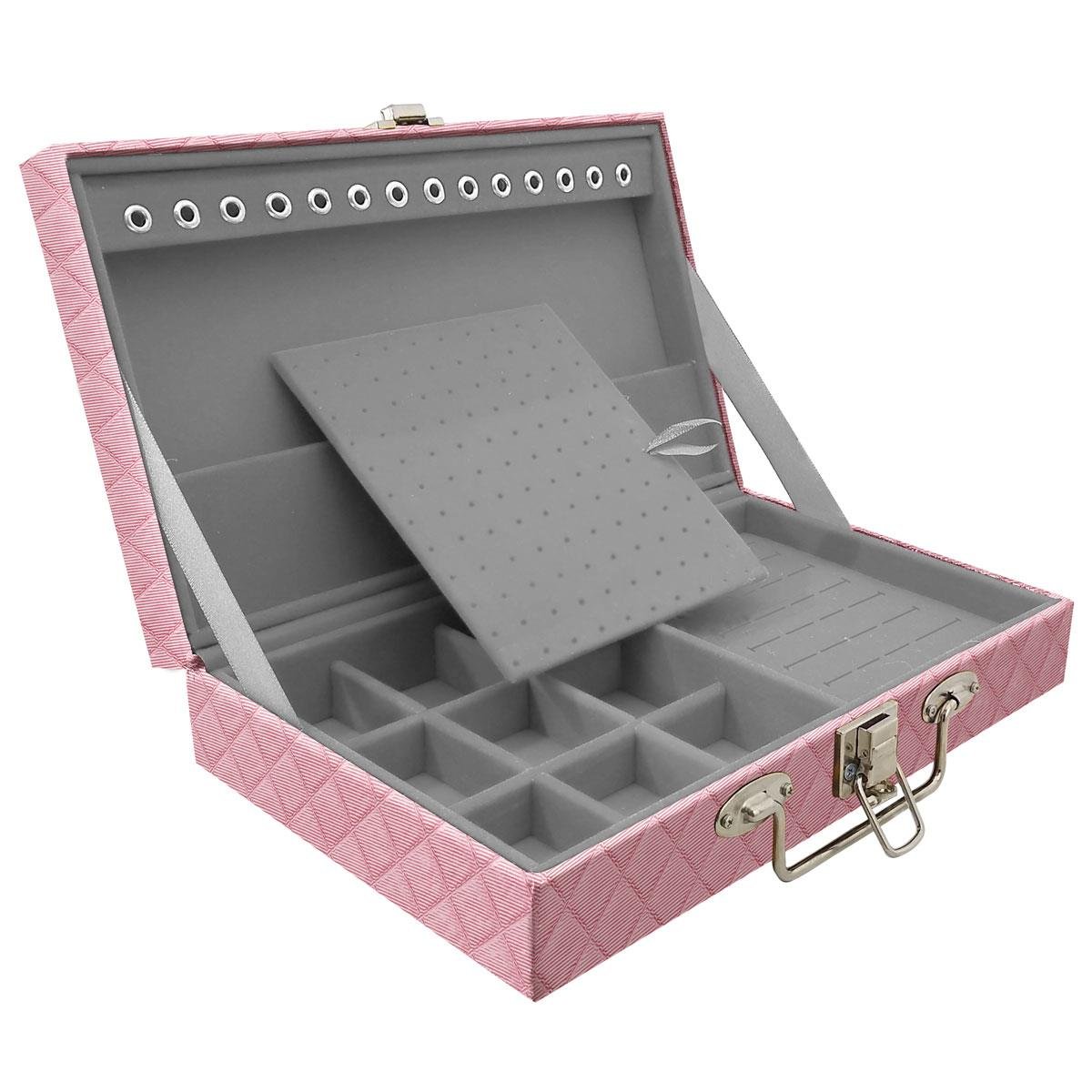 Estojo Maleta Porta Jóias Simples Média Dijon Rosa Bebê Metalizado