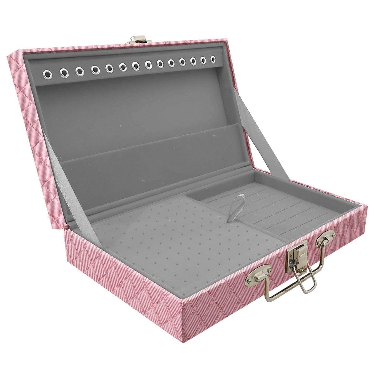 Estojo Maleta Porta Jóias Simples Média Dijon Rosa Bebê Metalizado