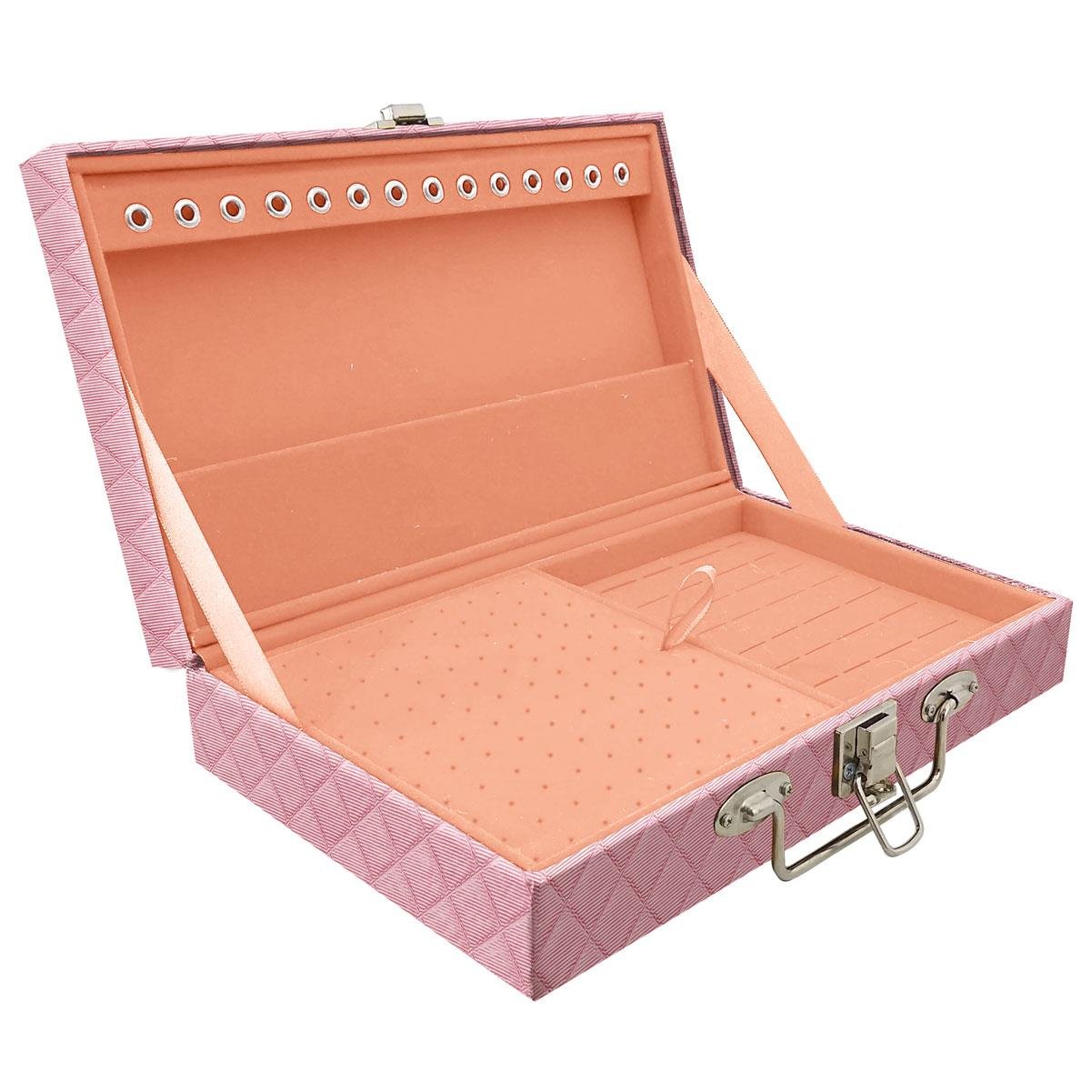 Estojo Maleta Porta Jóias Simples Média Dijon Rosa Bebê Metalizado