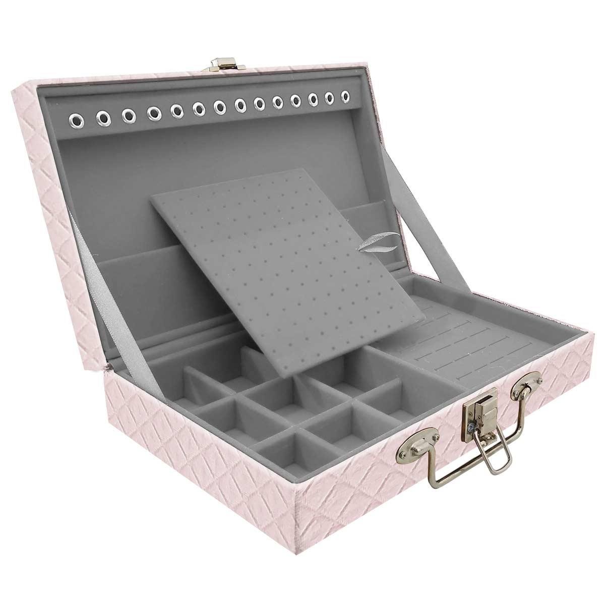 Estojo Maleta Porta Jóias Simples Média Dijon Rosa Bebê