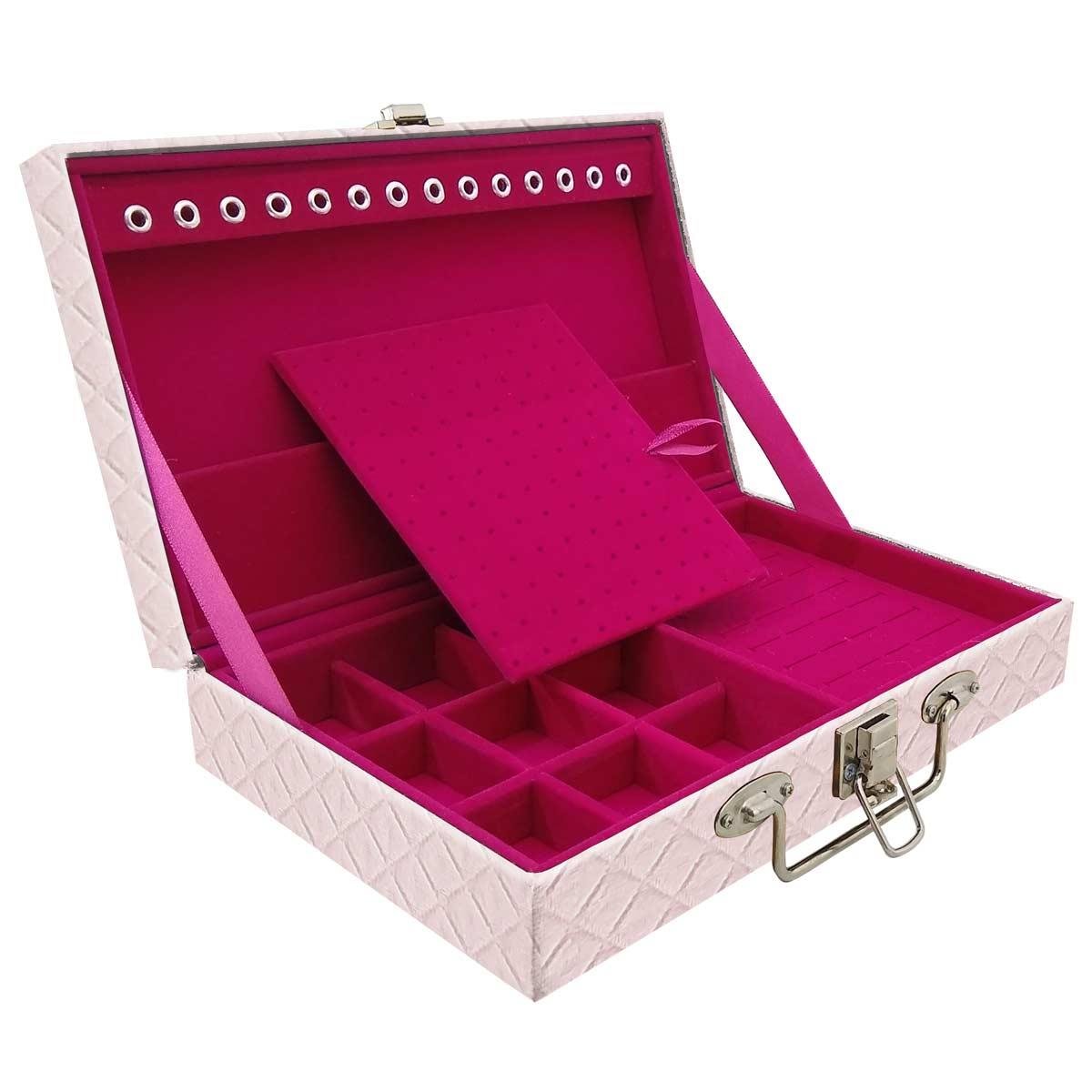 Estojo Maleta Porta Jóias Simples Média Dijon Rosa Bebê