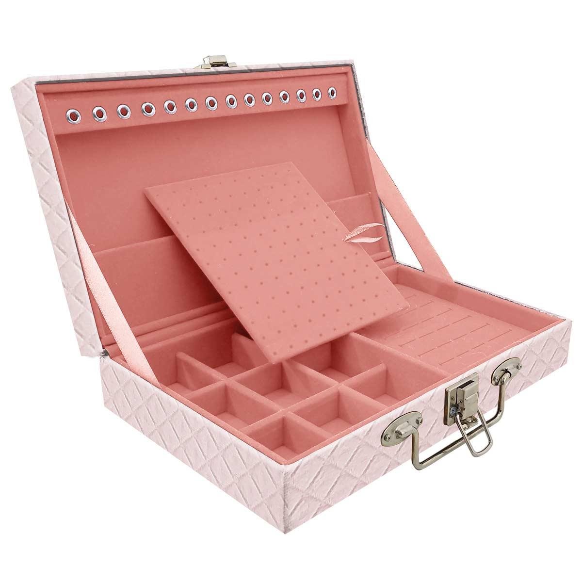 Estojo Maleta Porta Jóias Simples Média Dijon Rosa Bebê