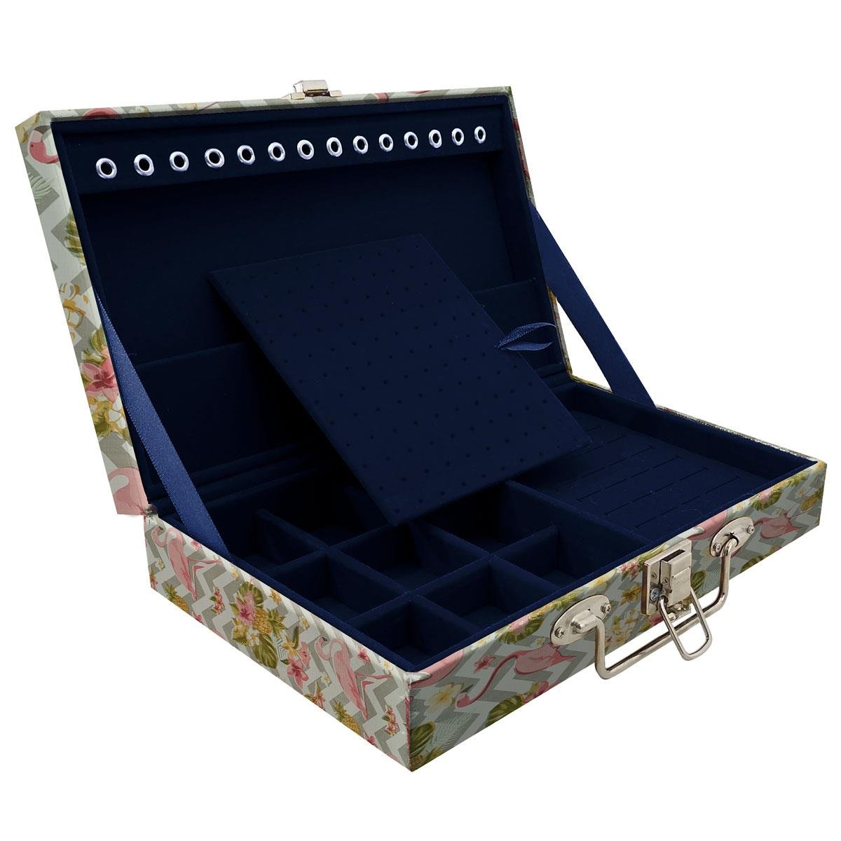 Estojo Maleta Porta Jóias Simples Média Flamingo