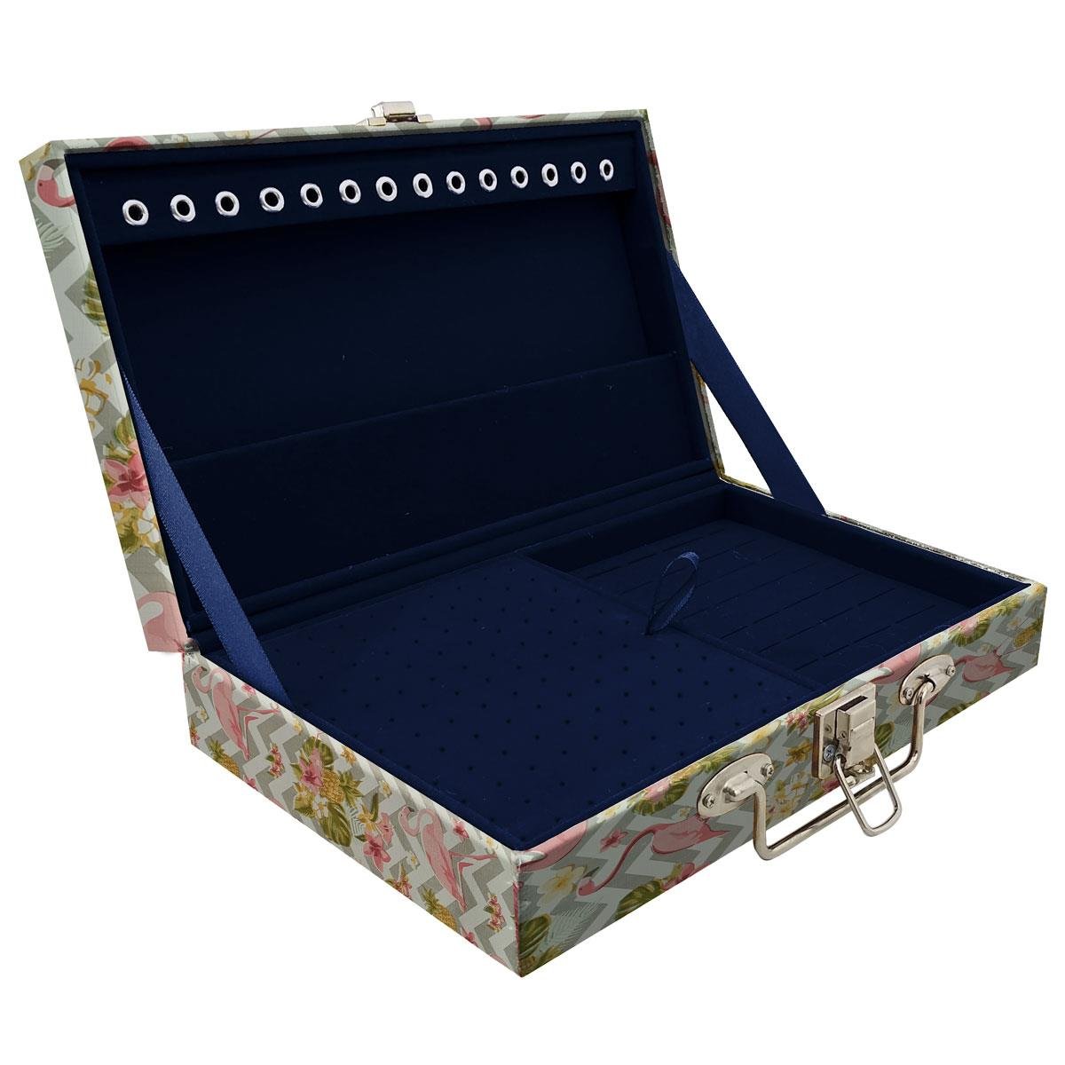 Estojo Maleta Porta Jóias Simples Média Flamingo