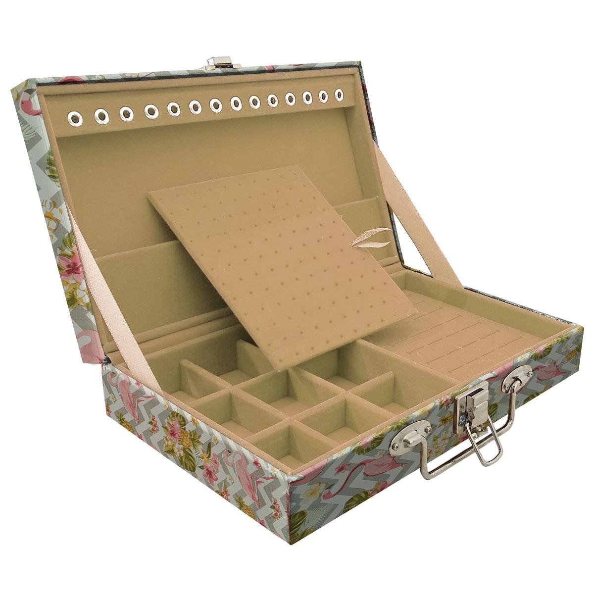 Estojo Maleta Porta Jóias Simples Média Flamingo