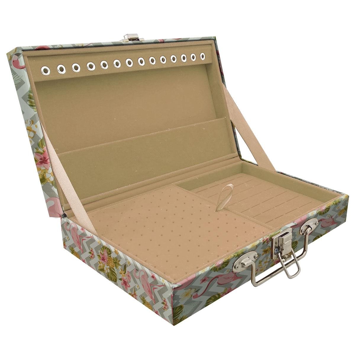 Estojo Maleta Porta Jóias Simples Média Flamingo