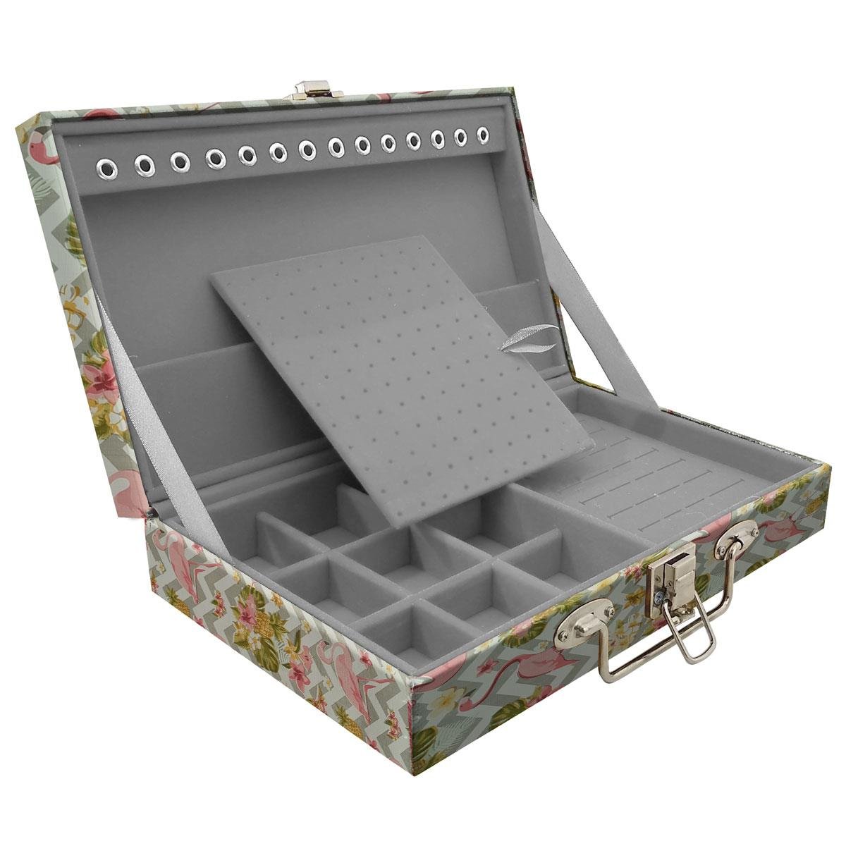 Estojo Maleta Porta Jóias Simples Média Flamingo
