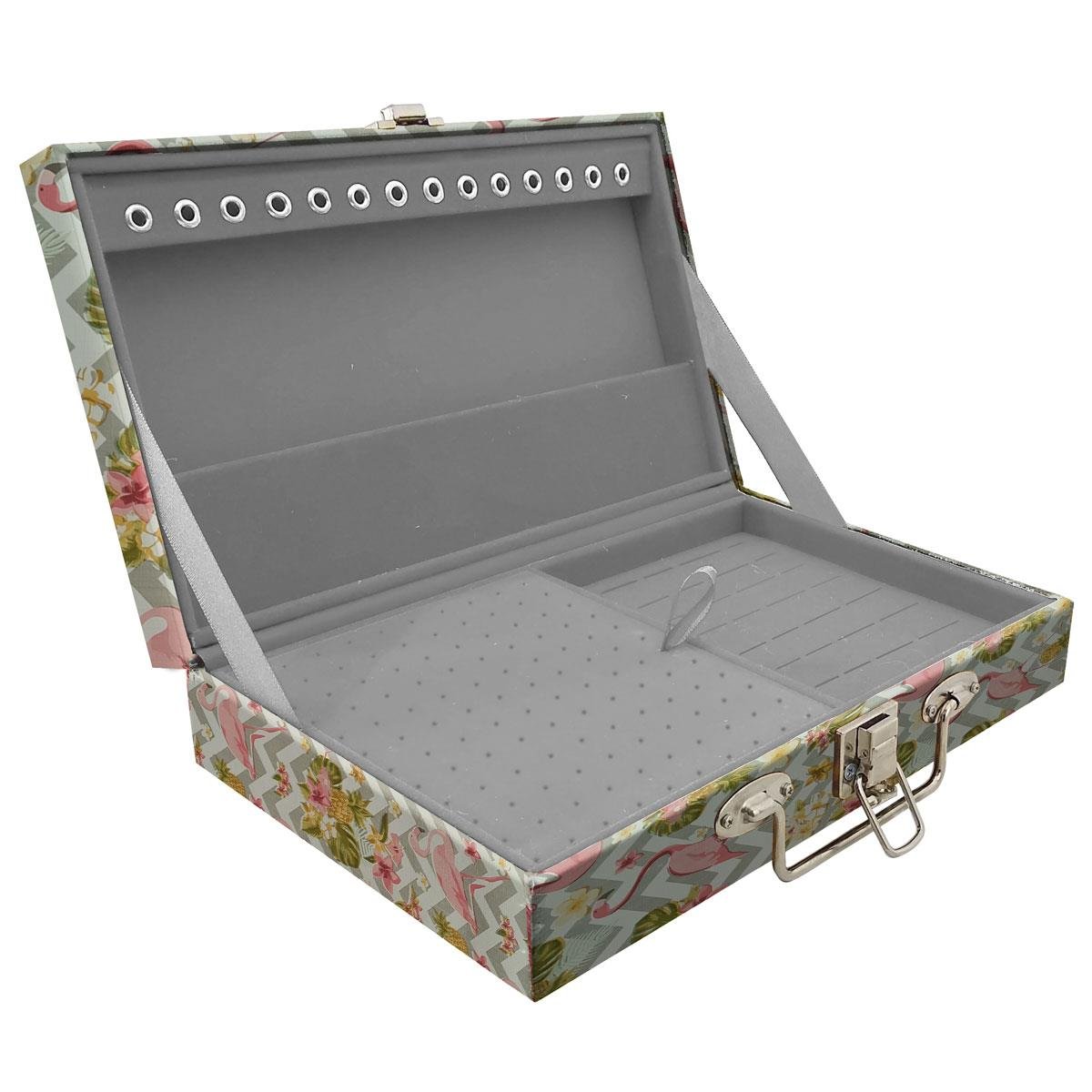 Estojo Maleta Porta Jóias Simples Média Flamingo