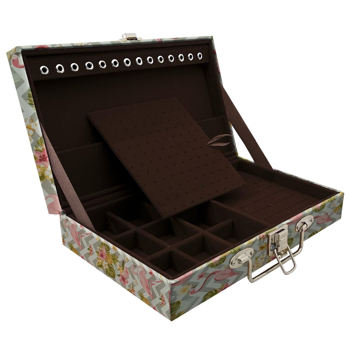 Estojo Maleta Porta Jóias Simples Média Flamingo